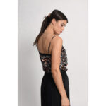 Top lencero R1665BE  de tirantes.Estampado negro