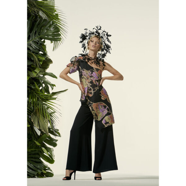 TRAJE PANTALÓN PALAZO + TOP ASIMÉTRICO. BLACK