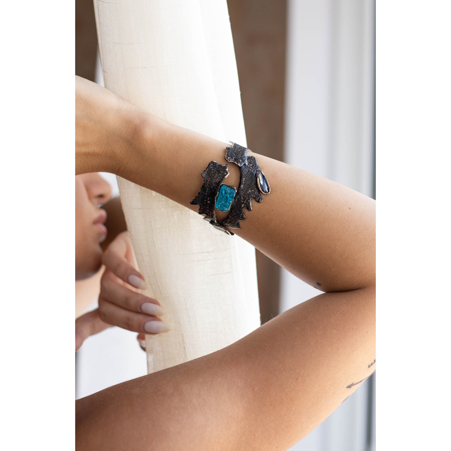 BRAZALETE BRONCE NEGRO PIEDRA AZUL BRAZALETE BRONCE NEGRO PIEDRA AZUL
