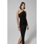 VESTIDO DE ESCOTE ASIMÉTRICO, ENTALLADO. NEGRO - Imagen 3