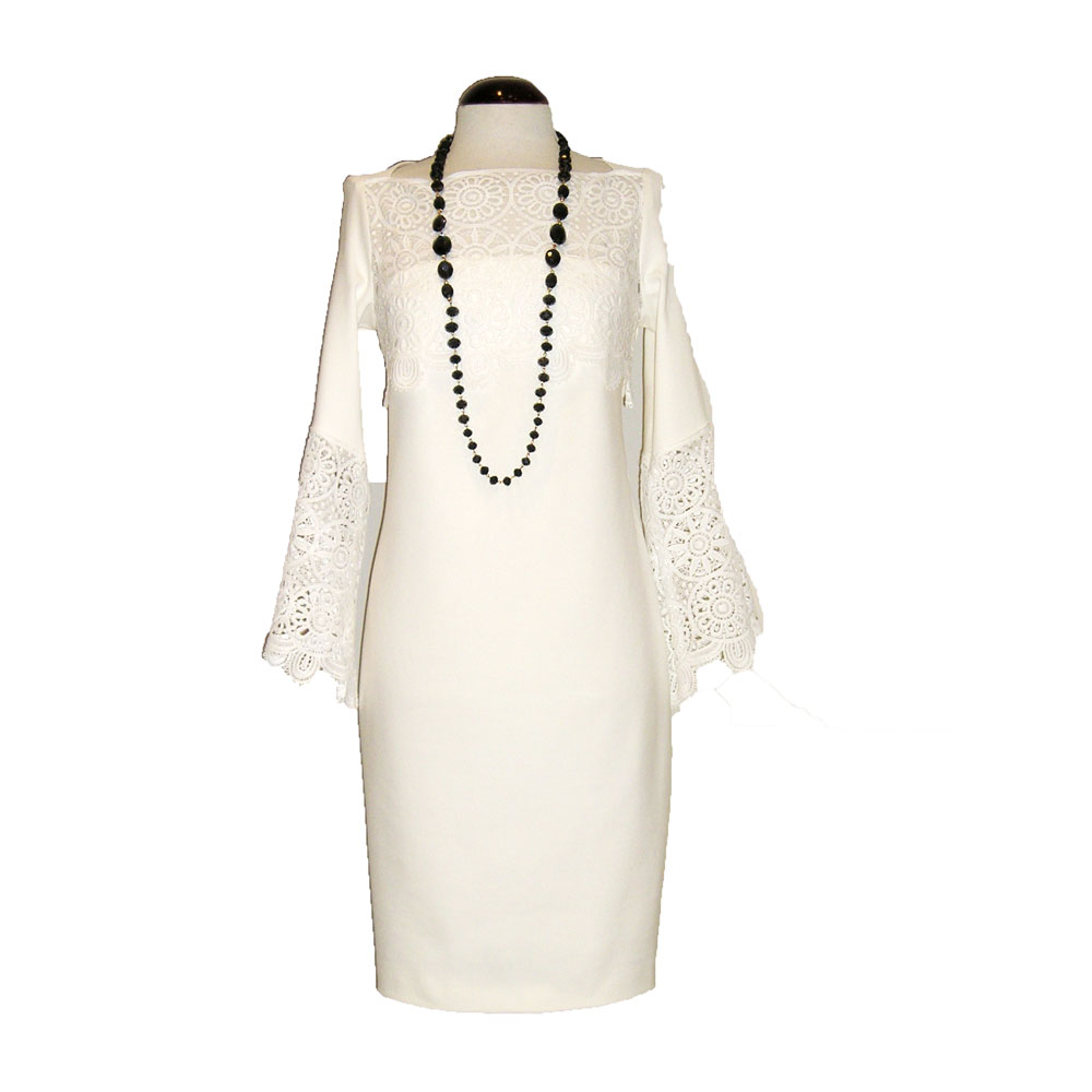 Vestido manga trompeta. Guipur Blanco Vestido manga trompeta. Guipur Blanco
