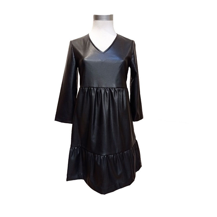 VESTIDO 57542210 ESCOTE EN V EFECTO PIEL. NEGRO VESTIDO 57542210 ESCOTE EN V EFECTO PIEL. NEGRO