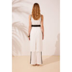 Conjunto de pantalón y casaca de fiesta blanco de crep fluido - Imagen 2