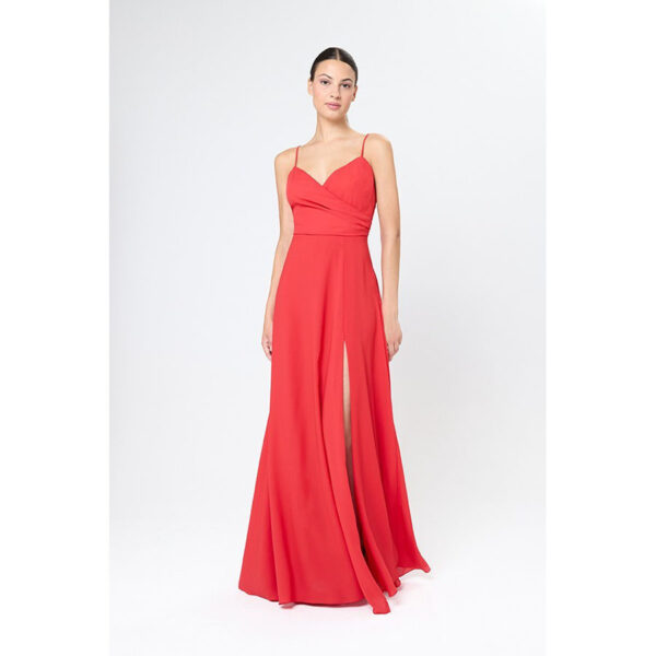 Vestido largo de fiesta de tirante fino color rojo