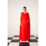 Vestido largo de fiesta color rojo coral