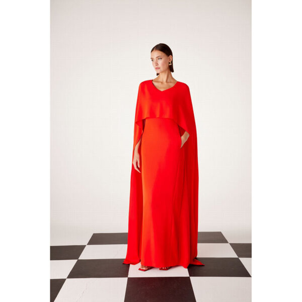 Vestido largo de fiesta color rojo coral