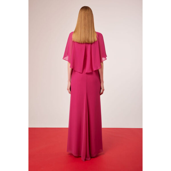 Vestido largo de fiesta de gasa color fucsia
