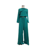 Conjunto de fiesta de pantalón mas top con mangas en color verde esmeralda ideal para invitada de boda o mamás de comunión