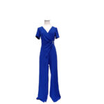 Mono de vestir elegante, de escote cruzado y largas capas en los pantalones en color azul cobalto - Imagen 2