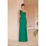 Vestido largo de fiesta ajustado, de escote asimétrico en color verde - Imagen 2