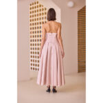 Vestido largo de fiesta de escote halter en color rosa y negro