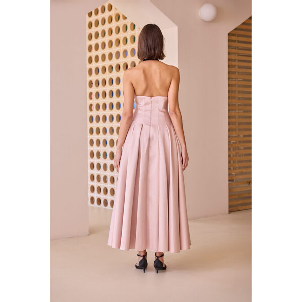 Vestido largo de fiesta de escote halter en color rosa y negro