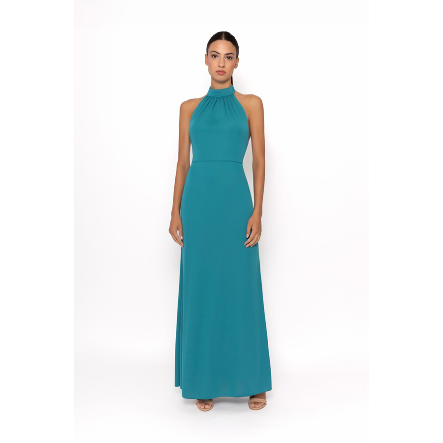 Vestido-largo-de-fiesta-con-escote-halter-con-la-espalda-al-aire-en color-verde-pato-49650d Vestido largo de fiesta con escote halter, con la espalda al aire en color verde pato