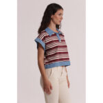 Camisa de estilo polo, de silueta oversize confeccionada en algodón con rayas horizontales y cuellos en tejido tejano